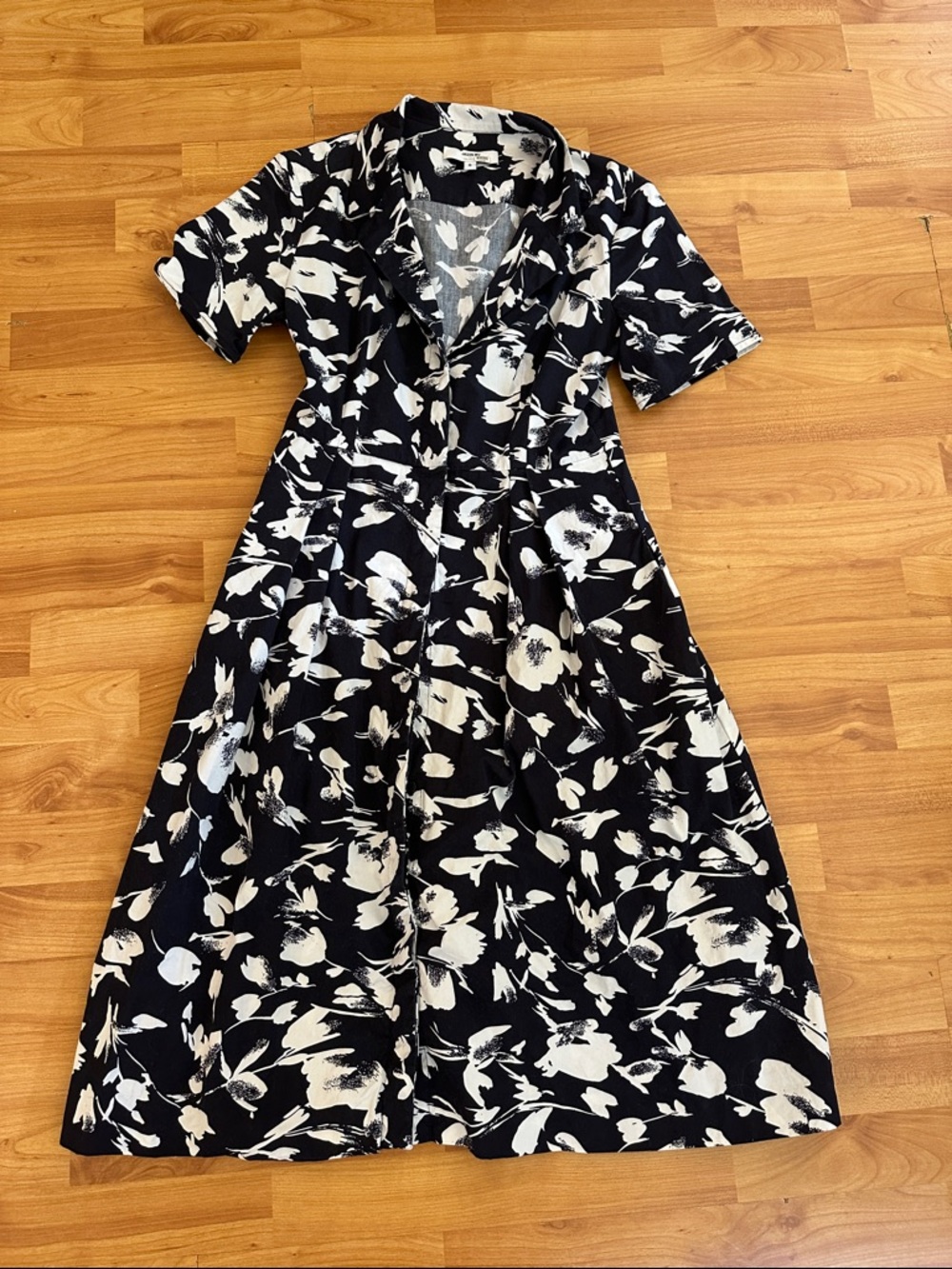 Jason Wu collective black and white cotton floral midi dress EUC